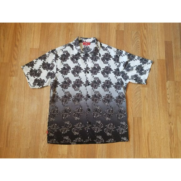JNCO Mens Tiger Shirt Medium Gray Ombré Button Up - Picture 1 of 3